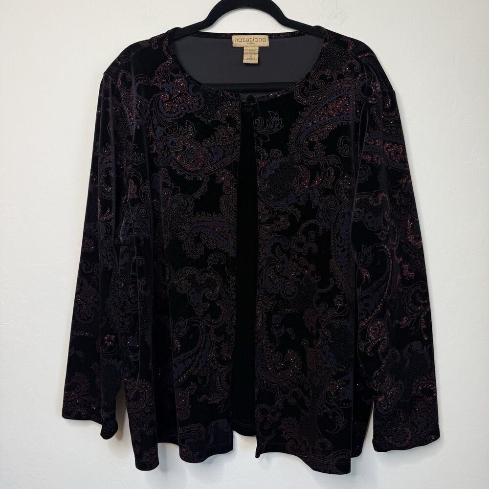 Dressbarn Women Velvet Glitter Burnout Paisley Top SZ 3X Fairy Grunge Whimsigoth